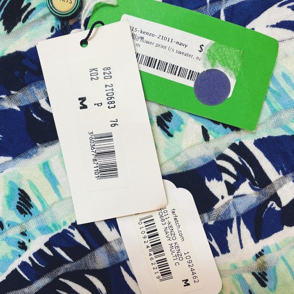 Kenzo Blue Floral Stripe Lightweight Sweater (M) NWT - Picture 5 of 10